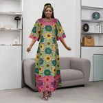 African Embroidered Bazin Dress for Women – Floral Boho Ankara Long Robes - Free Delivery Worldwide only at Flexi Africa
