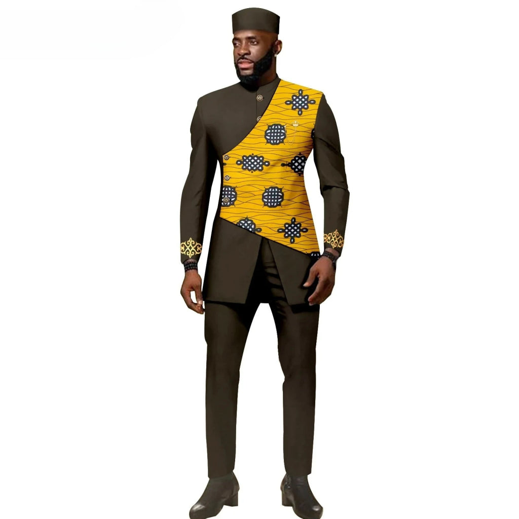 African Ethnic New Style Men's Suit - Elegant and Fitted Design - Fashionable Men's Clothing - Free Delivery Worldwide