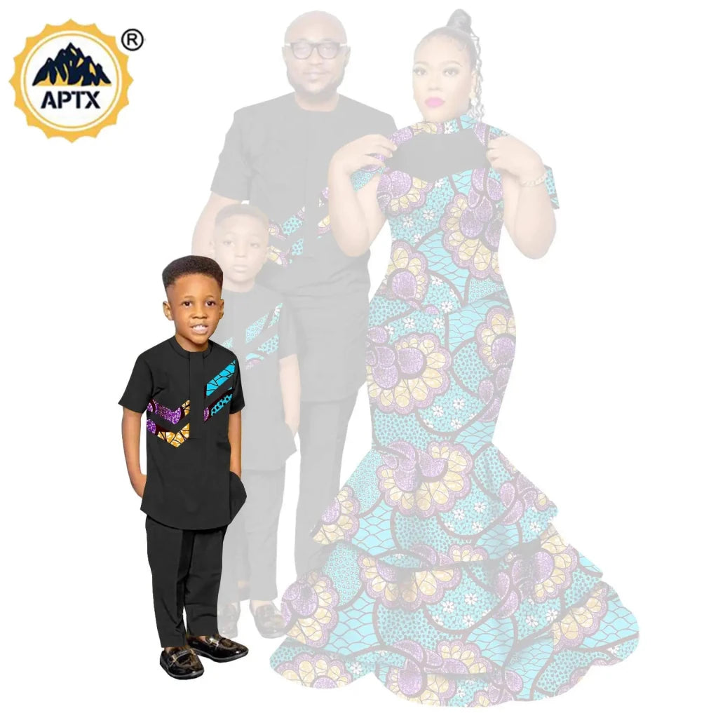African Family Matching Outfits – Dashiki Women’s Long Mermaid Dress with Men & Boys Shirt and Pant Sets, - Free Delivery Worldwide only at Flexi Africa