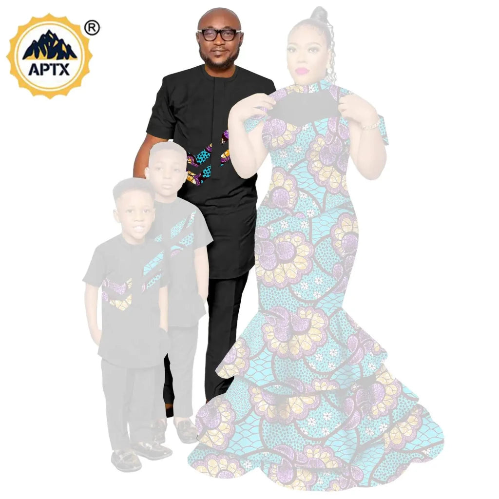 African Family Matching Outfits – Dashiki Women’s Long Mermaid Dress with Men & Boys Shirt and Pant Sets, - Free Delivery Worldwide only at Flexi Africa