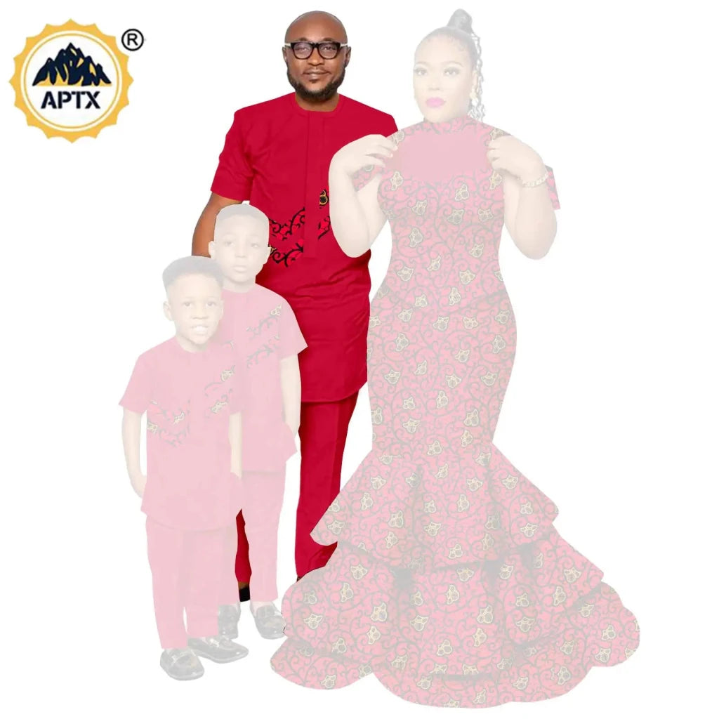 African Family Matching Outfits – Dashiki Women’s Long Mermaid Dress with Men & Boys Shirt and Pant Sets, - Free Delivery Worldwide only at Flexi Africa