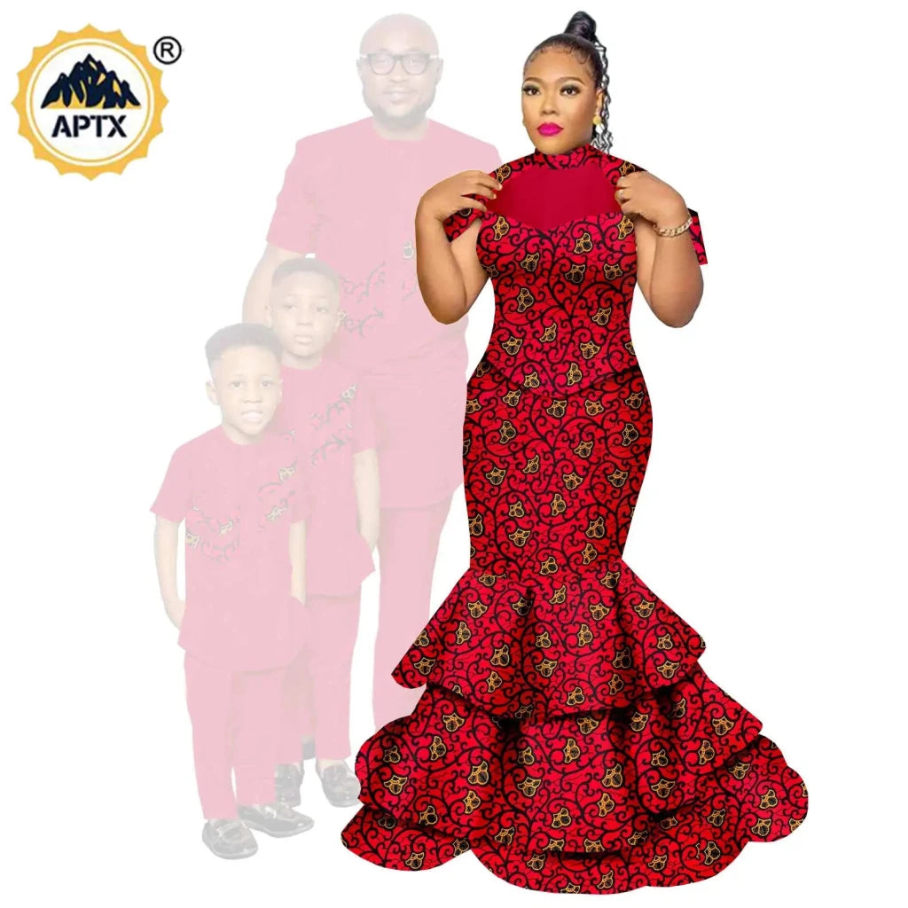 African Family Matching Outfits – Dashiki Women’s Long Mermaid Dress with Men & Boys Shirt and Pant Sets, - Free Delivery Worldwide only at Flexi Africa
