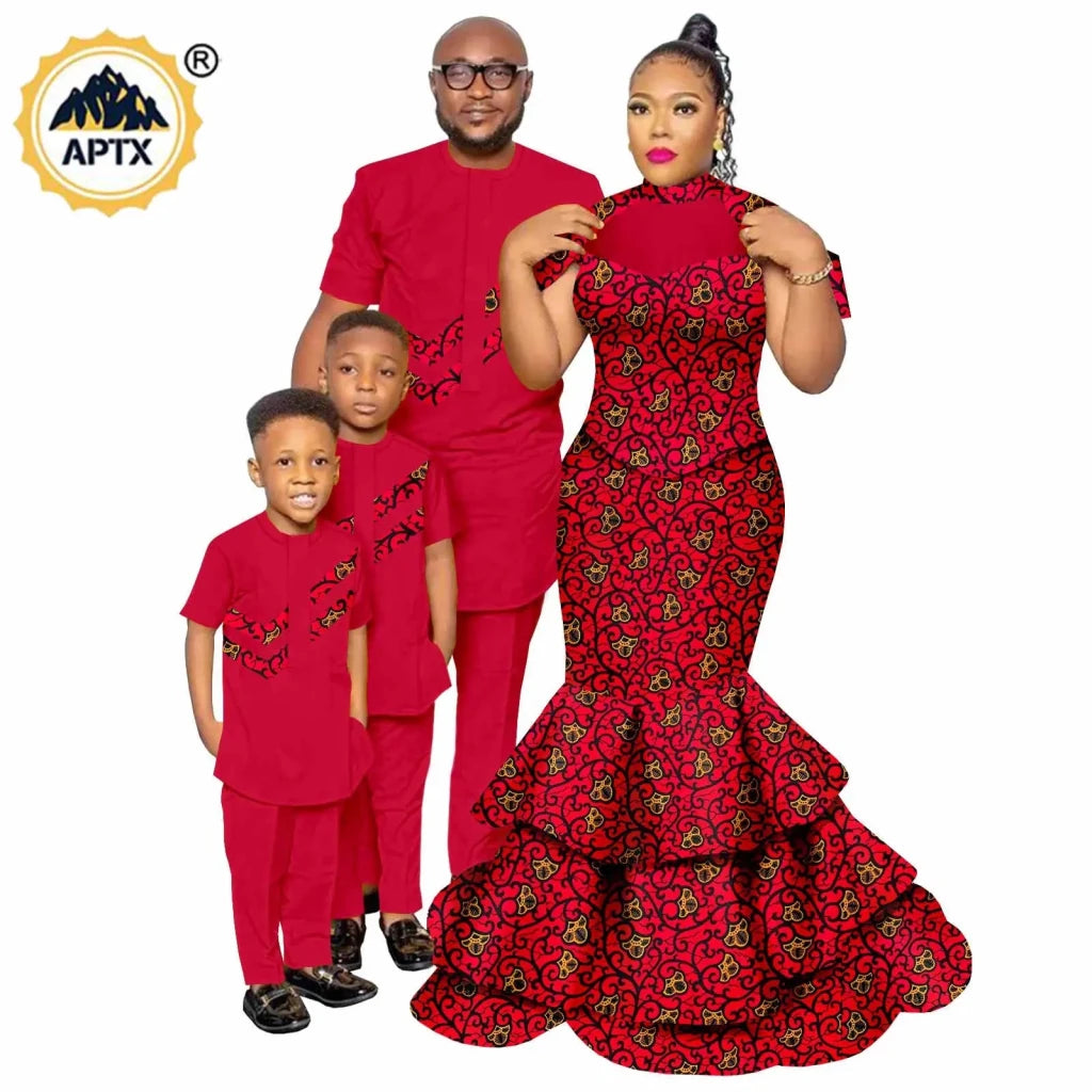 African Family Matching Outfits – Dashiki Women’s Long Mermaid Dress with Men & Boys Shirt and Pant Sets, - Free Delivery Worldwide only at Flexi Africa