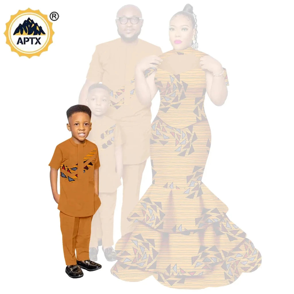 African Family Matching Outfits – Dashiki Women’s Long Mermaid Dress with Men & Boys Shirt and Pant Sets, - Free Delivery Worldwide only at Flexi Africa