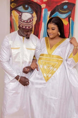 African Fashion: Agbada Embroidery Design Long Dress for Women and Couples - Flexi Africa - www.flexiafrica.com - FREE POST