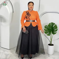 African Fashion Plus Size Long Sleeve Dress – Elegant Gauze Gown for Weddings and Daily Wear - Free Delivery Worldwide only at Flexi Africa
