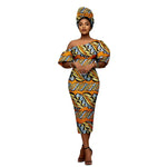African Heritage Dress – Slim Fit Dashiki Gown with Puff Sleeves and Headwrap - Free Delivery Worldwide only at Flexi Africa