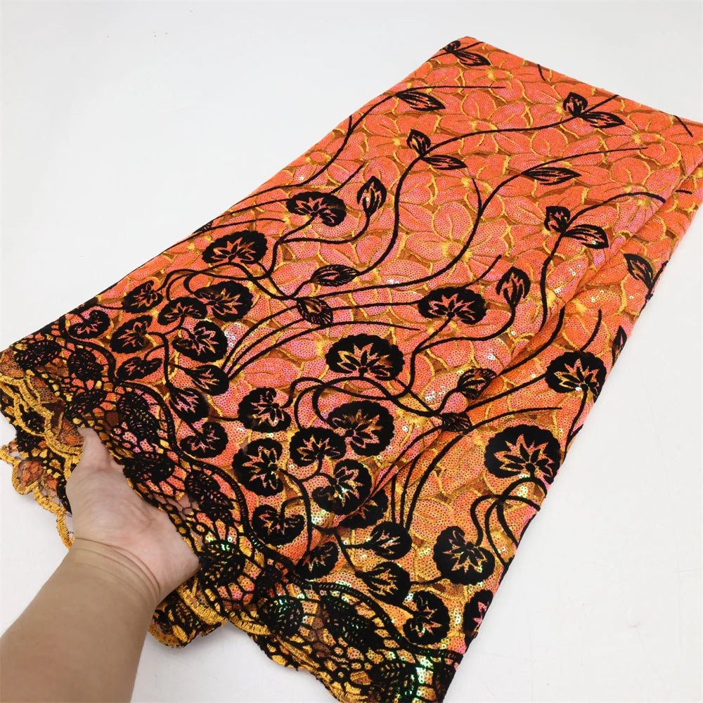 African Lace Fabric – Elegant Tulle Net Embroidery with Sequins - Free Delivery Worldwide only at Flexi Africa