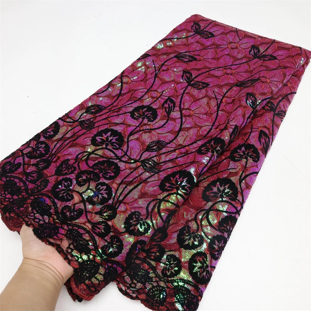 African Lace Fabric – Elegant Tulle Net Embroidery with Sequins - Free Delivery Worldwide only at Flexi Africa