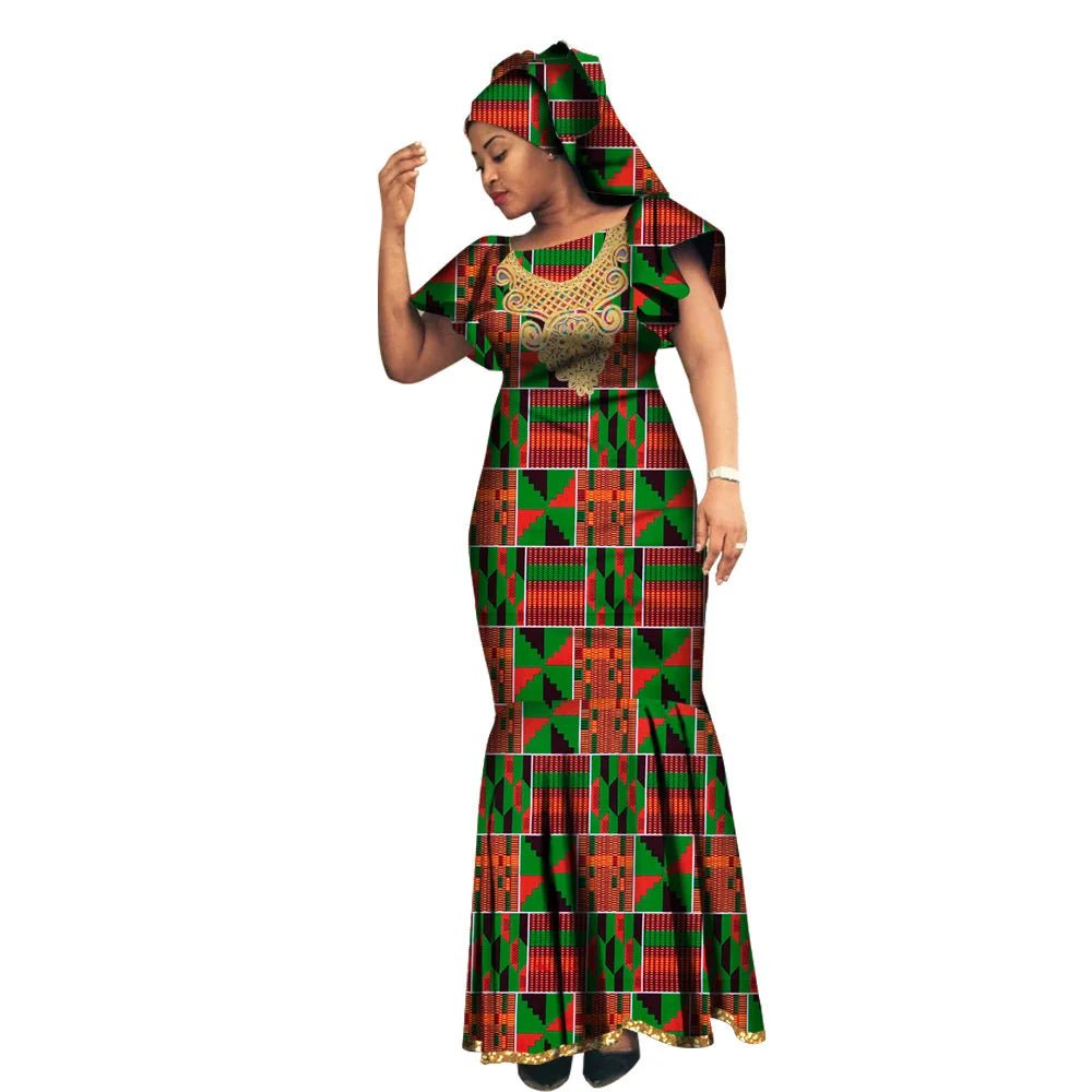 African Luxury Ankara Gown – Stylish Bodycon Maxi Dress for Party, Wedding, and Formal Events - Free Delivery Worldwide only at Flexi Africa