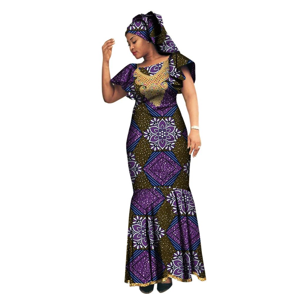 African Luxury Ankara Gown – Stylish Bodycon Maxi Dress for Party, Wedding, and Formal Events - Free Delivery Worldwide only at Flexi Africa