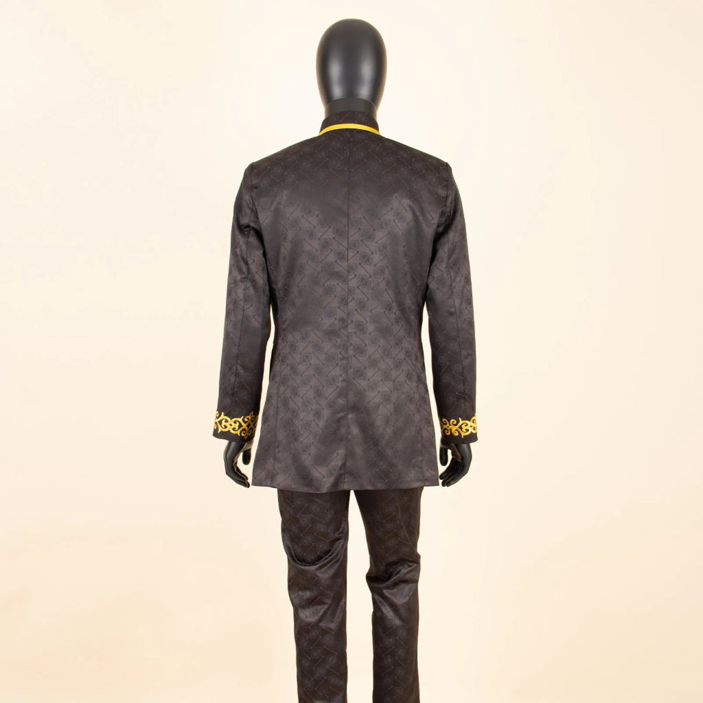 African Men’s Bazin Riche Suit – Gold Embroidered Coat and Pants Set for Weddings and Formal Occasions - Free Delivery Worldwide only at Flexi Africa