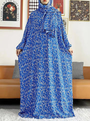 African Muslim Women Hooded Cotton Prayer Garment Kaftan With Hijab Floral Prints - Flexi Africa - www.flexiafrica.com