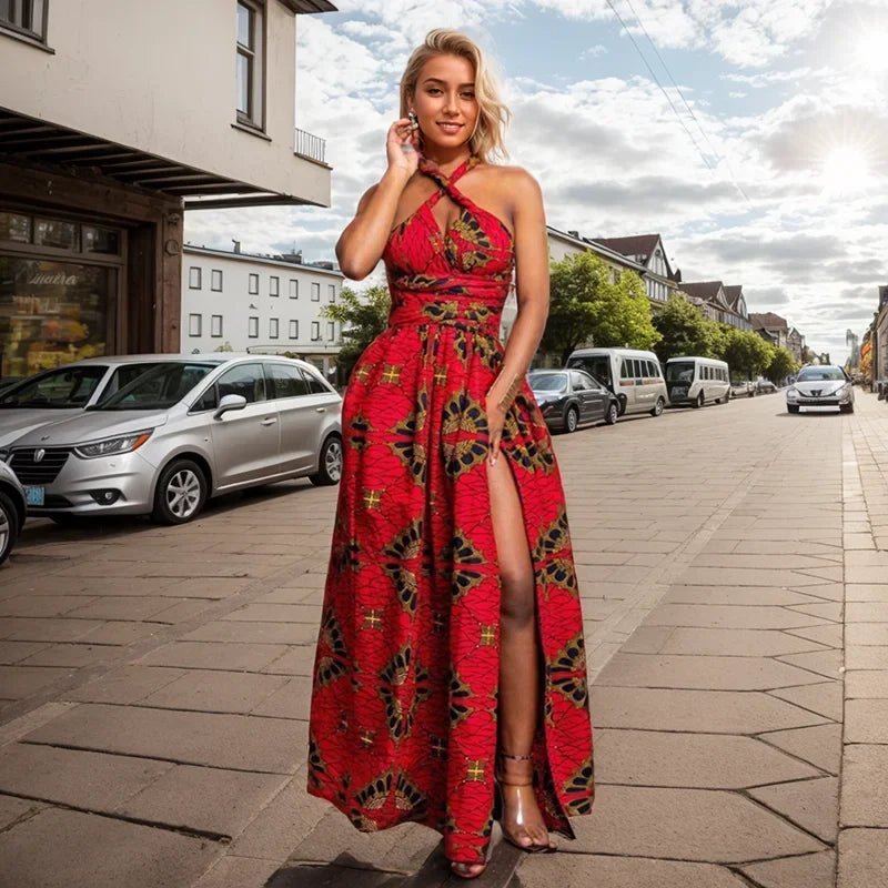 African National Sexy Sleeveless Women Dress Fashion Off Back Print Lady Party Dresses Vintage Casual Long Dress Africa Clothing - Free Delivery Worldwide only at Flexi Africa