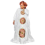 African Plus Size Bazin Riche Embroidered Maxi Dress with Matching Scarf – 3PC Set - Free Delivery Worldwide only at Flexi Africa