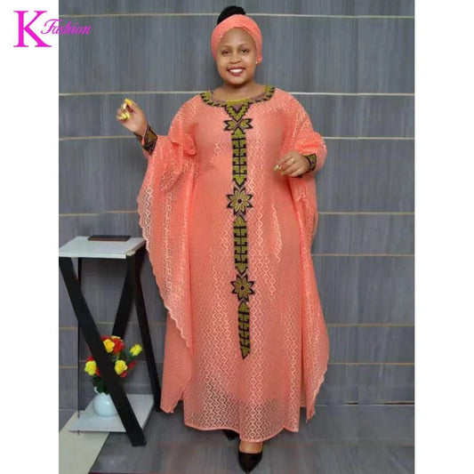 African Plus Size Embroidered Long Robe for Women – Lined with Headscarf, Modest Muslim Wear - Free Delivery Worldwide only at Flexi Africa