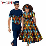 African Print Couple Matching Set – Women’s Long Dress & Men’s Dashiki Pant Outfit - Free Delivery Worldwide only at Flexi Africa