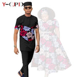 African Print Couple Matching Set – Women’s Long Dress & Men’s Dashiki Pant Outfit - Free Delivery Worldwide only at Flexi Africa
