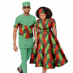 African Print Couple Matching Set – Women’s Long Dress & Men’s Dashiki Pant Outfit - Free Delivery Worldwide only at Flexi Africa