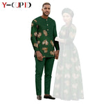 African Print Couple Outfit Set – Women’s Long Tutu Dress & Men’s Dashiki Suit Top and Pants - Free Delivery Worldwide only at Flexi Africa