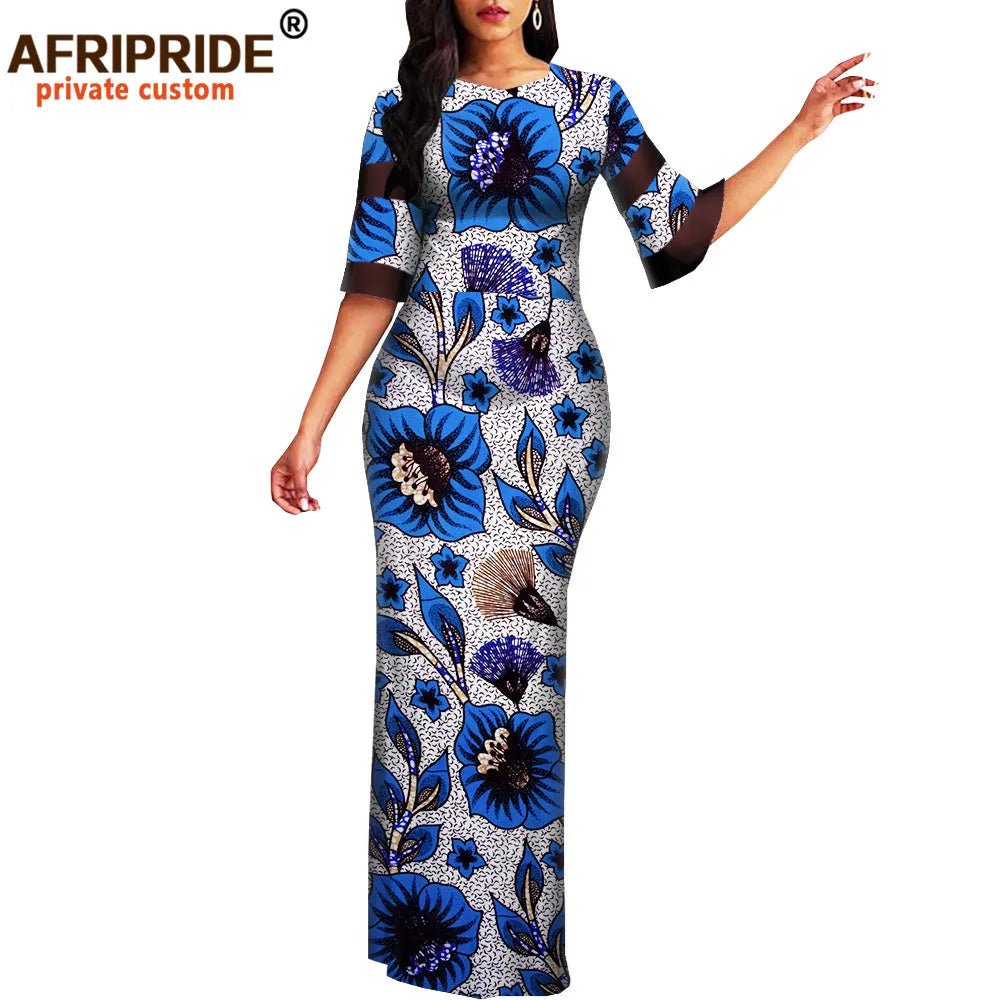 African Print Dashiki Bodycon Maxi Dress – Half Sleeve Ankara Party Wear - Free Delivery Worldwide only at Flexi Africa