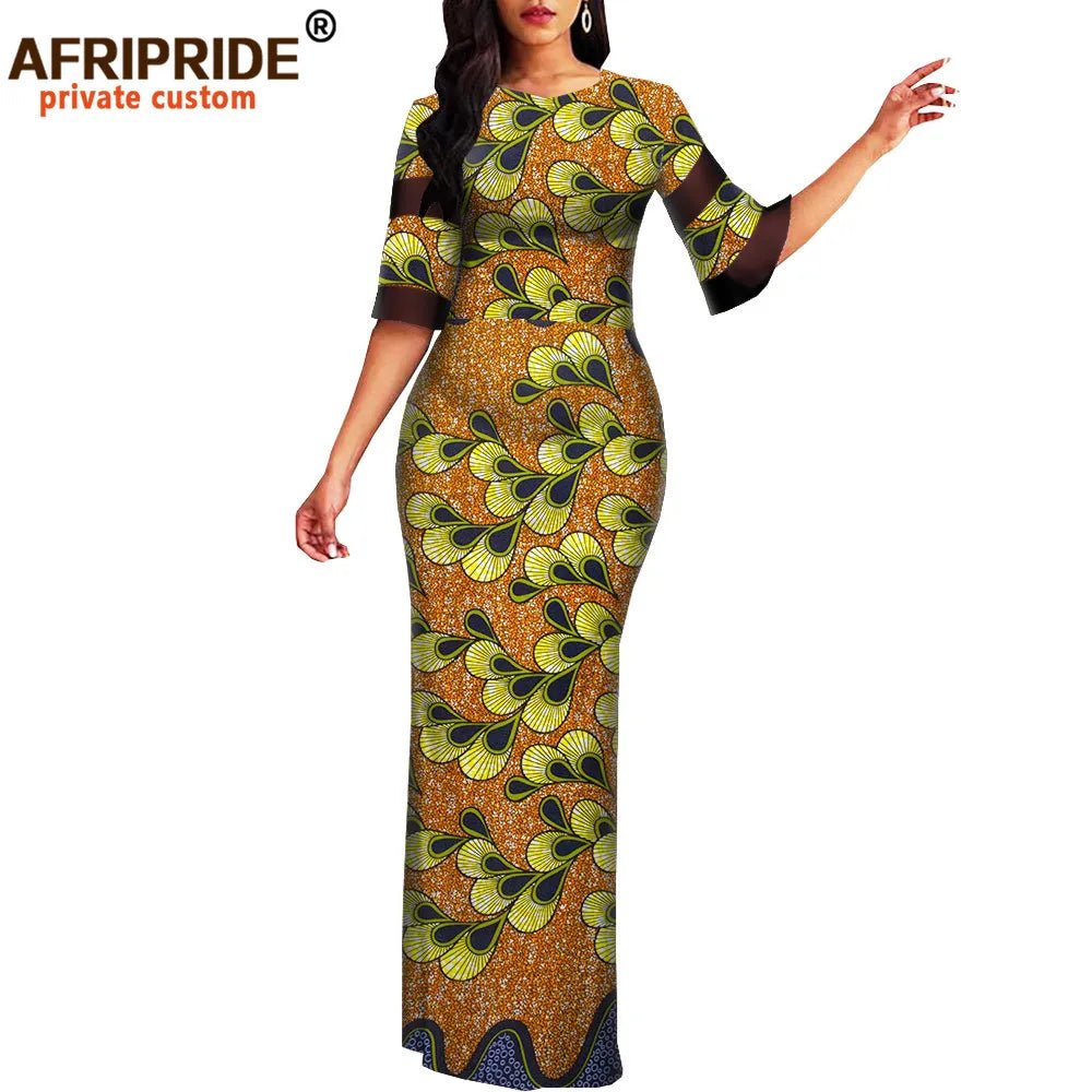 African Print Dashiki Bodycon Maxi Dress – Half Sleeve Ankara Party Wear - Free Delivery Worldwide only at Flexi Africa