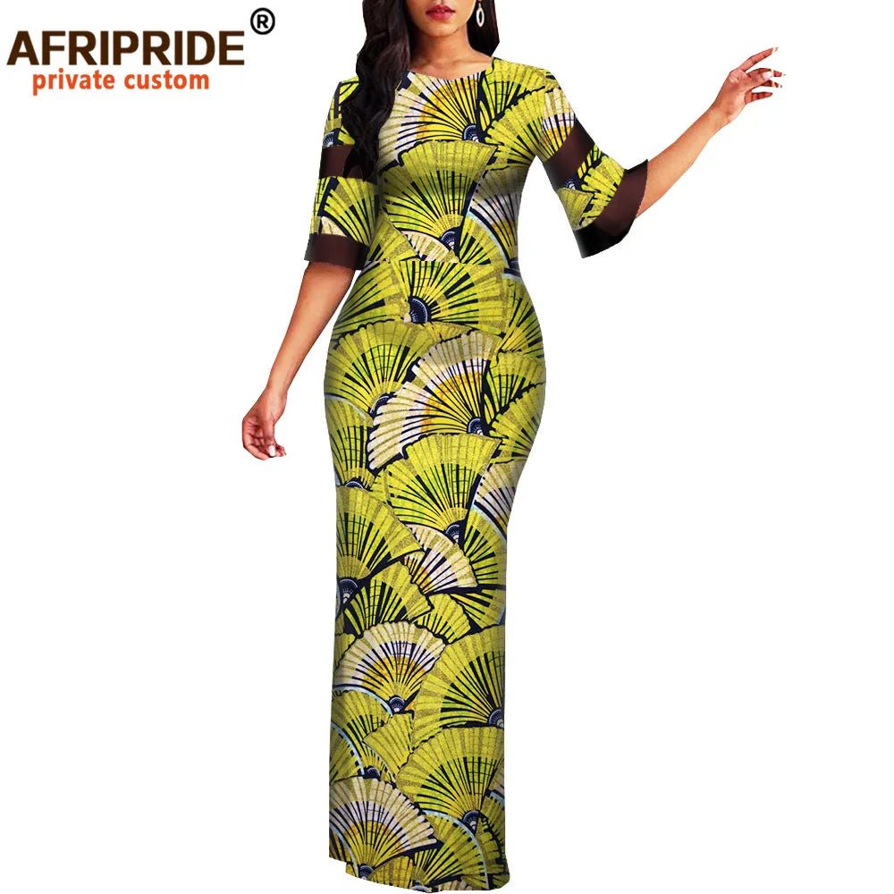 African Print Dashiki Bodycon Maxi Dress – Half Sleeve Ankara Party Wear - Free Delivery Worldwide only at Flexi Africa
