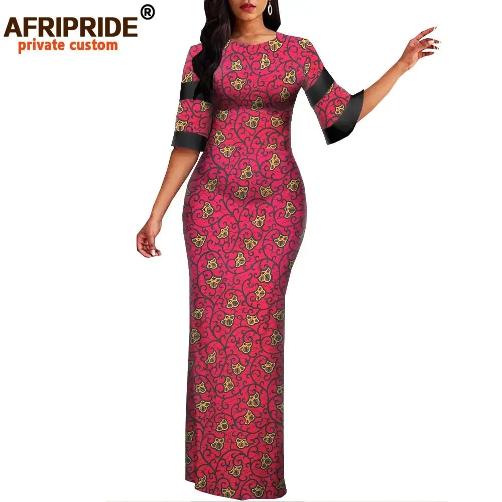 African Print Dashiki Bodycon Maxi Dress – Half Sleeve Ankara Party Wear - Free Delivery Worldwide only at Flexi Africa