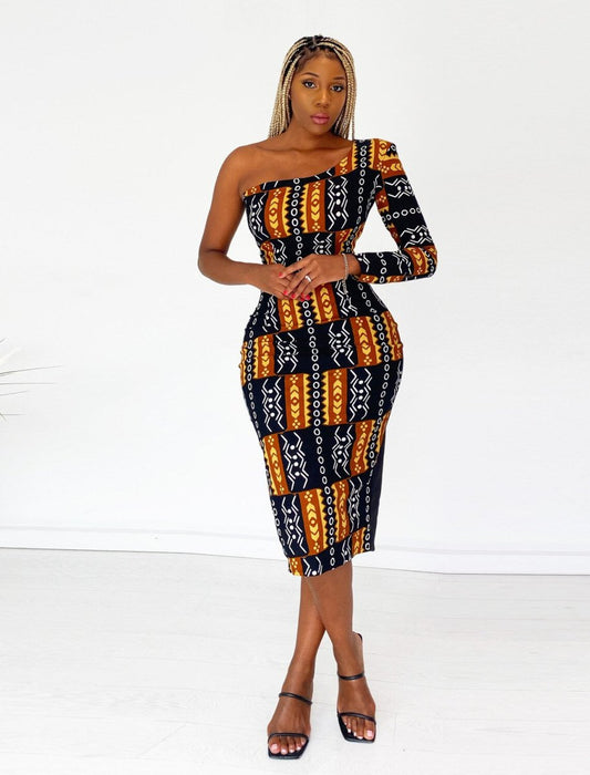 African Print Kimba Midi Dress - Free Delivery Worldwide only at Flexi Africa