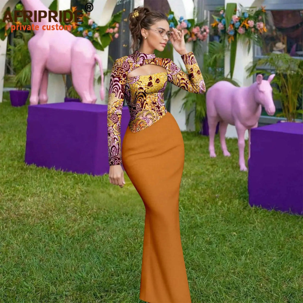 African Print Maxi Dress for Women – Ankara Full Sleeve High Neck Elegant Party Outfit - Free Delivery Worldwide only at Flexi Africa