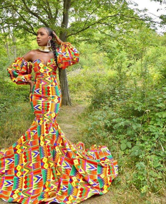 African Print Mermaid Gown - Ankara Fishtail Dress | African Maxi Mermaid Party Dress | Elegant African Fashion Gown - Free Delivery Worldwide only at Flexi Africa