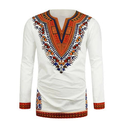 African Print Shirts for Men - White Polished Cotton Tops with Dashiki Design Plus Size Long T-shirts - Flexi Africa