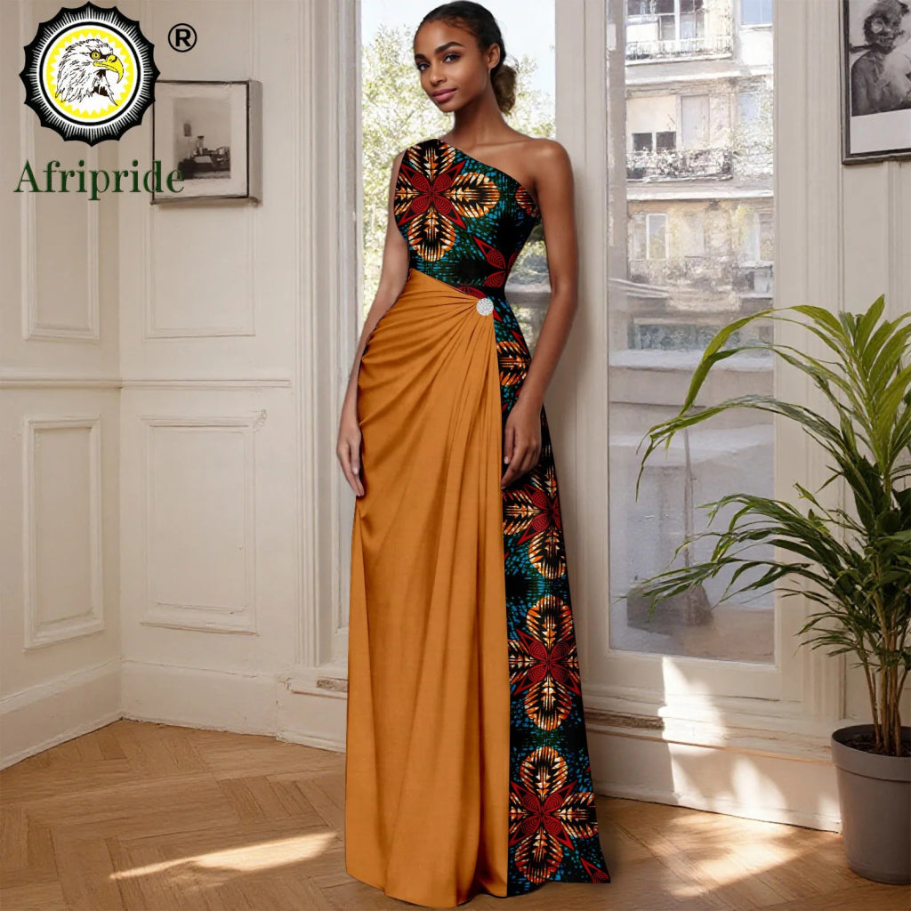 African Sleeveless Off - Shoulder Maxi Dresses for Women | High - Waist Ankara Party Wear - Free Delivery Worldwide only at Flexi Africa