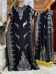 African Summer Abaya Dress: Short Sleeve Dashiki Design with Oversized Floral Scarf - Flexi Africa - www.flexiafrica.com