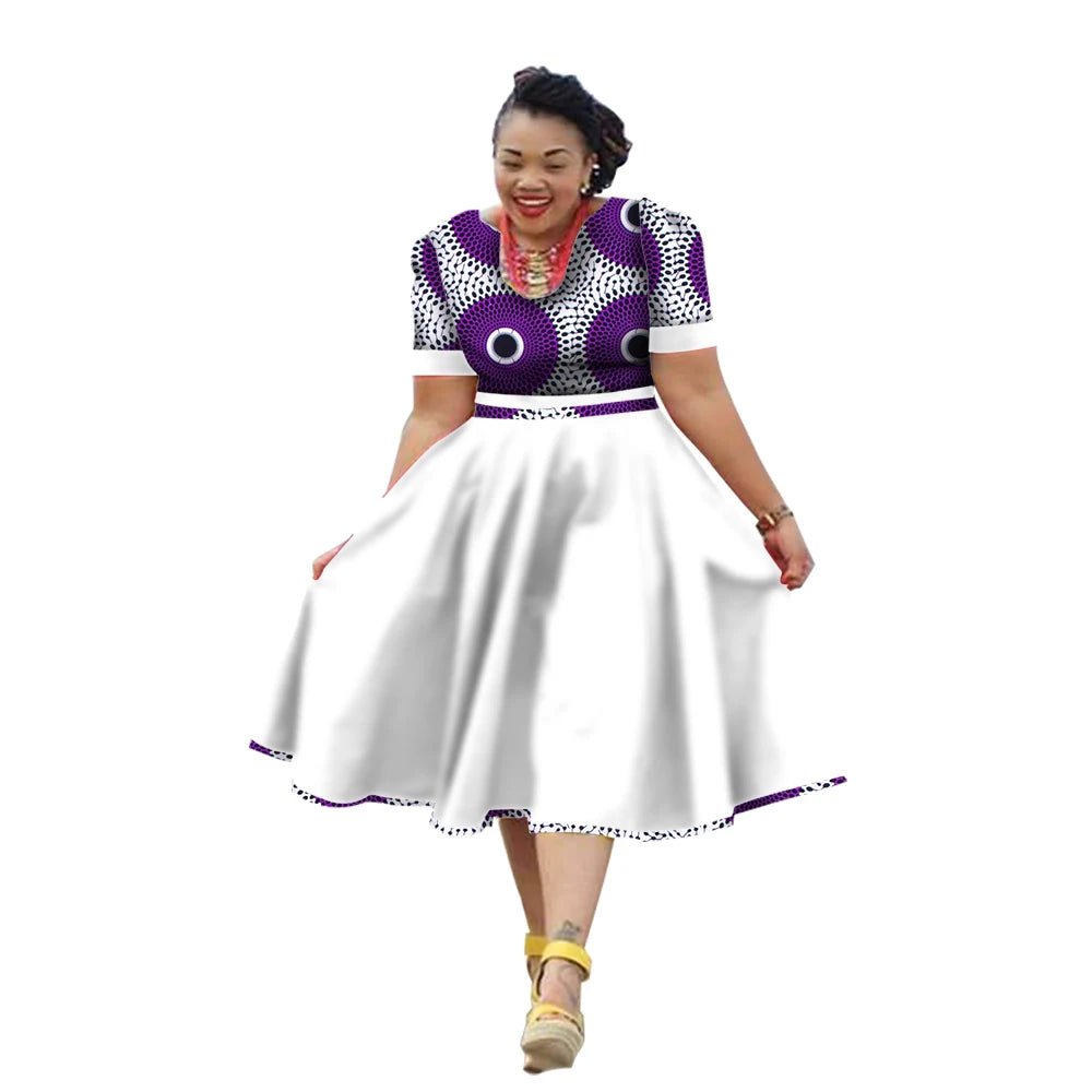African Traditional Bazin Riche Dress for Women – Cotton Print Knee - Length Summer Wear - Free Delivery Worldwide only at Flexi Africa