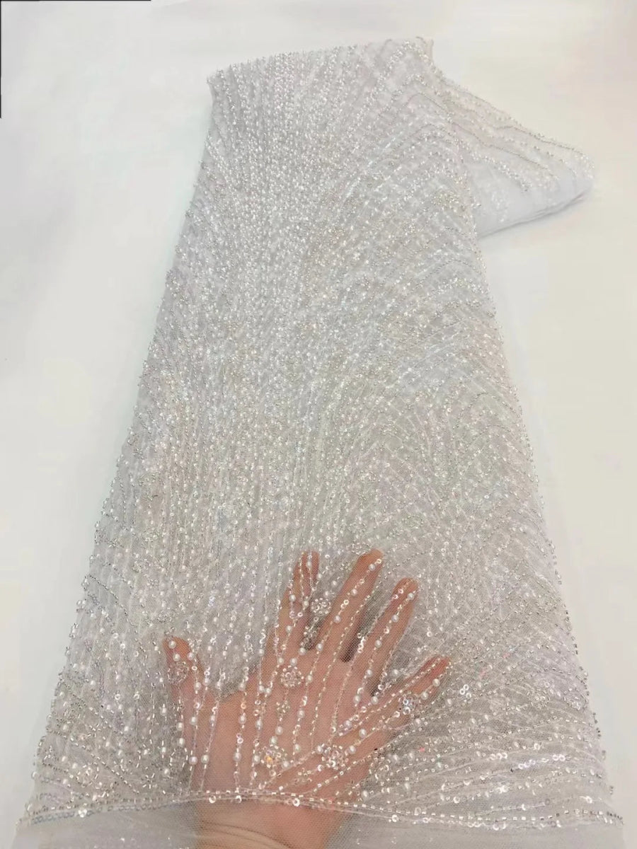 African Various Lace Fabric – Premium Handmade Beaded Embroidery for Elegant Dresses - Free Delivery only at Flexi Africa