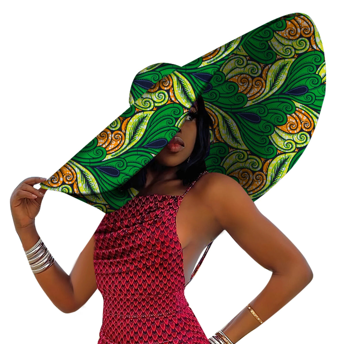 African Women Hat Summer Beach Hats Large Brim Sun Protection Fashion Ankara Cap Hat Customized Product - Free Delivery Worldwide only at Flexi Africa