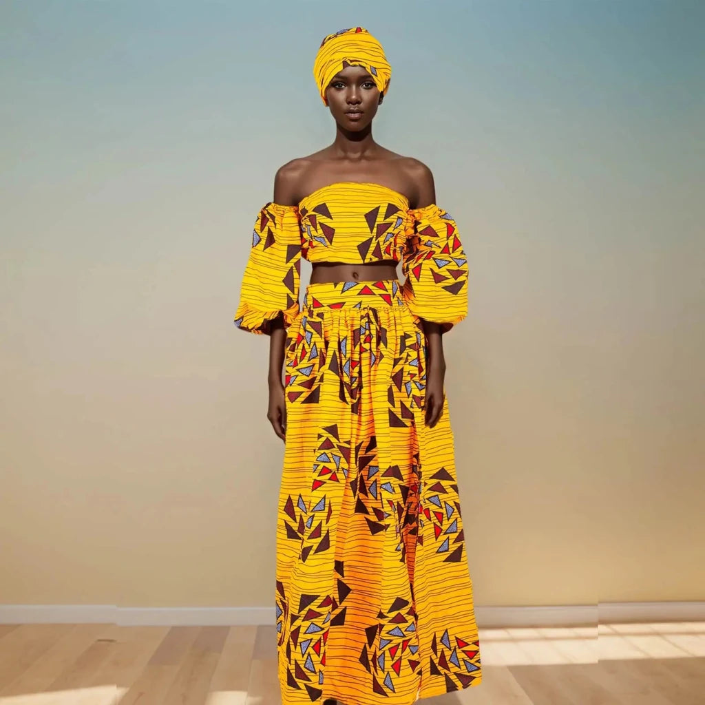 Make a bold and confident statement with this African Print 2-Piece Women’s Outfit, designed to celebrate vibrant culture