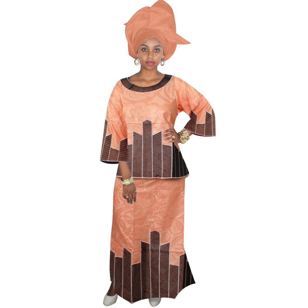 African Women’s 3PC Outfit – 3/4 Sleeve Top, Wrapper Skirt & Matching Scarf Set - Free Delivery Worldwide only at Flexi Africa