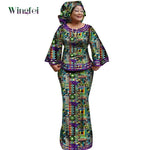 African Women’s Ankara Print 2PC Outfit – Long Sleeve Dashiki Top & Skirt Set with Matching Headwrap - Free Delivery Worldwide only at Flexi Africa