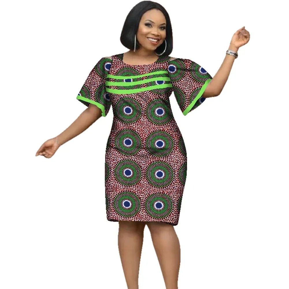 African Women’s Cotton Wax Print Dress – Dashiki Short Sleeve O - Neck Pencil Dress - Free Delivery Worldwide only at Flexi Africa