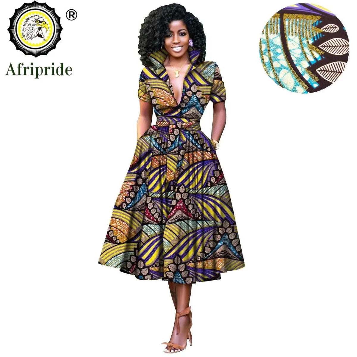 African Women’s Dress – Elegant V - Neck Short Sleeve High - Waist Formal Dress - Free Delivery Worldwide only at Flexi Africa