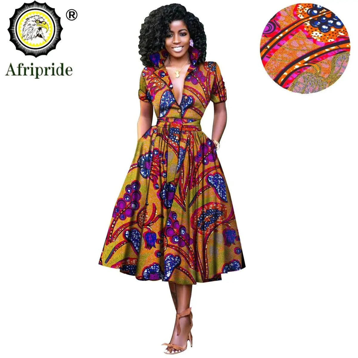 African Women’s Dress – Elegant V - Neck Short Sleeve High - Waist Formal Dress - Free Delivery Worldwide only at Flexi Africa