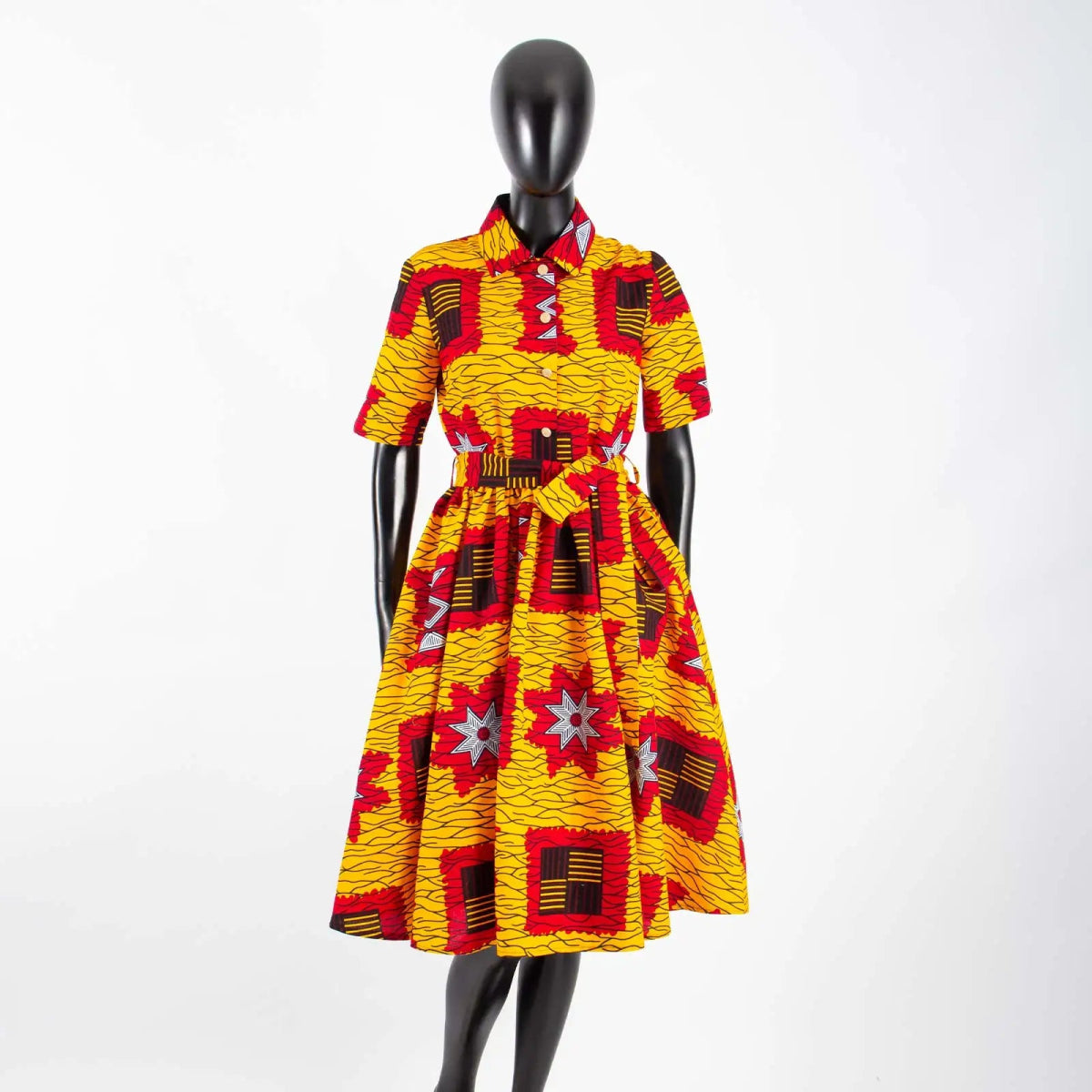 African Women’s Dress – Elegant V - Neck Short Sleeve High - Waist Formal Dress - Free Delivery Worldwide only at Flexi Africa