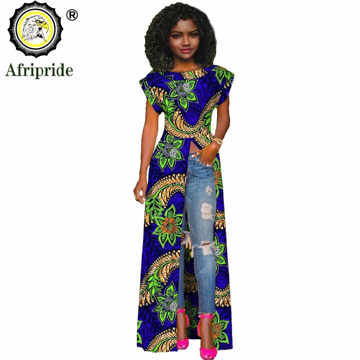 African Women's Long Trench Coat – Short Sleeve Bazin Riche Overcoat - Free Delivery Worldwide only at Flexi Africa