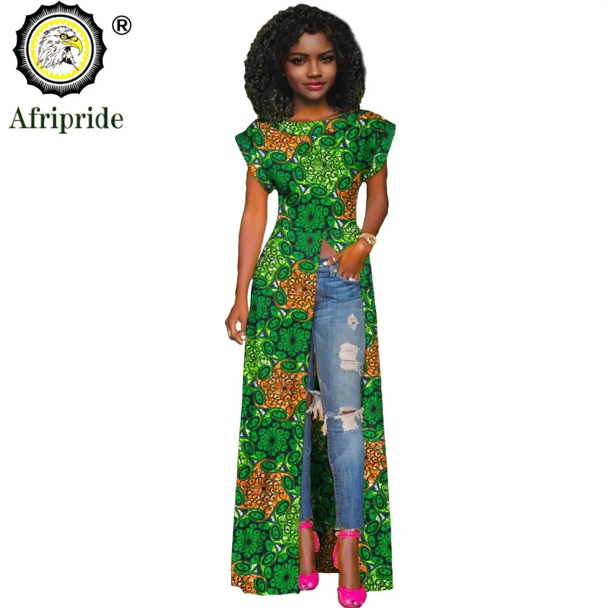 African Women's Long Trench Coat – Short Sleeve Bazin Riche Overcoat - Free Delivery Worldwide only at Flexi Africa