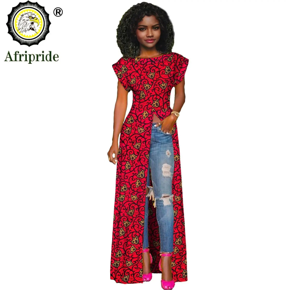 African Women's Long Trench Coat – Short Sleeve Bazin Riche Overcoat - Free Delivery Worldwide only at Flexi Africa