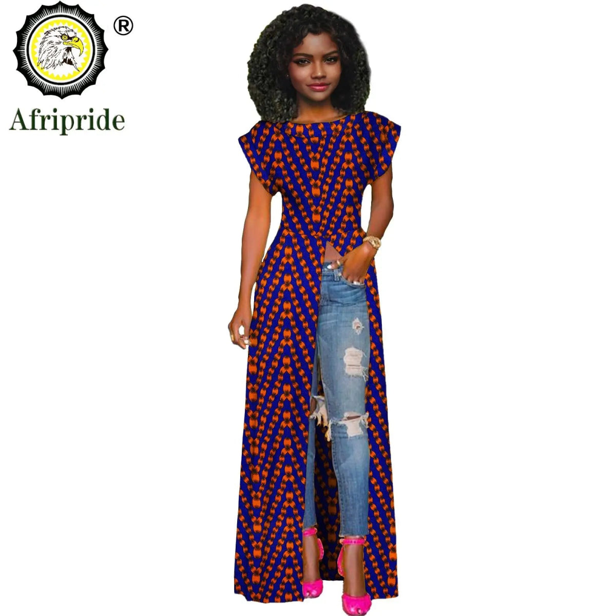 African Women's Long Trench Coat – Short Sleeve Bazin Riche Overcoat - Free Delivery Worldwide only at Flexi Africa