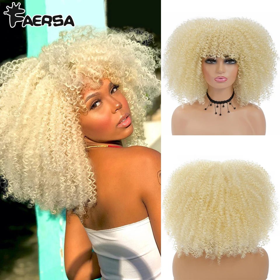 Afro Kinky Curly Wig for Black Women - Short, Synthetic, Blonde, Red, Ombre, Glueless, High - Free Delivery Worldwide