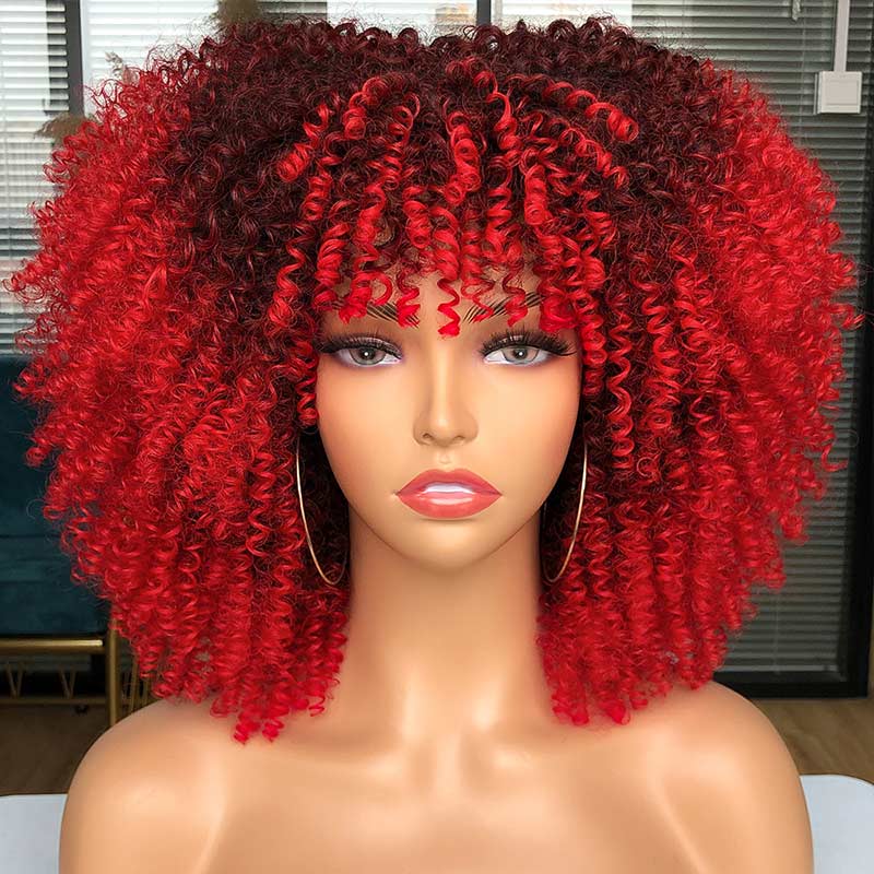 Afro Kinky Wig 14" with Bangs for Black Women - Perfect for Cosplay and Natural Hair Looks - Free Delivery Worldwide